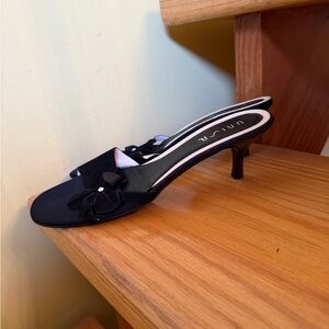 Unisa Black Kitten Heel Slide with Flower Accent